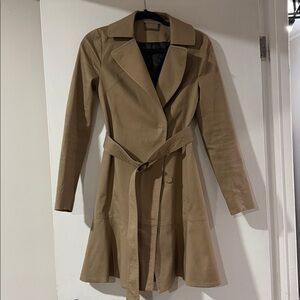 Diane Von Furstenberg Womens Ruffled Belted Jacket Coat Beige DVF Size 0